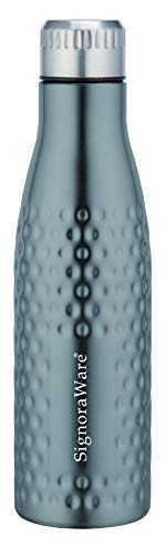 Image of Signoraware Aace Hammered Single Walled Stainless Steel Fridge Water Bottle, 1000ml, Grey + Signoraware Aace Hammered Single Walled Stainless Steel Fridge Water Bottle, 1000ml, Copper, 2 Pieces