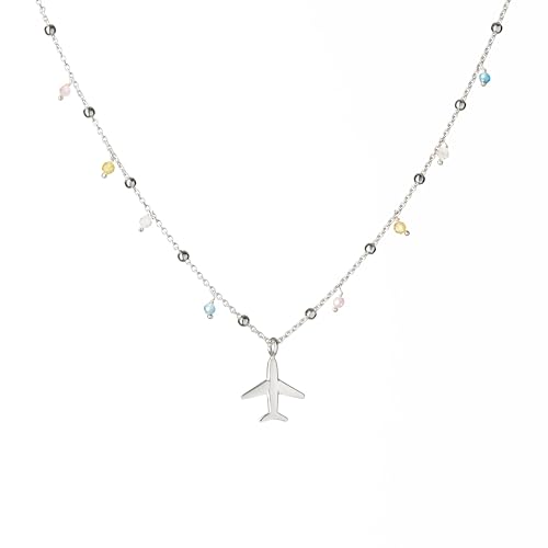 Collier pendentif avion argent 925 Caracas avec pierres colorées fabriqué en Italie