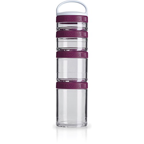 BlenderBottle GoStak Twist n' Lock Storage Jars, 4-Piece Starter Pak, Plum