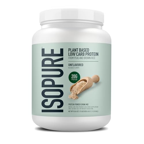 Isopure Plant-Based Protein Powder – 20g Organic Pea and Rice Protein with a Complete Amino Acid Profile – Supports Muscle Recovery & Lean Nutrition, Unflavored, 20 Servings
