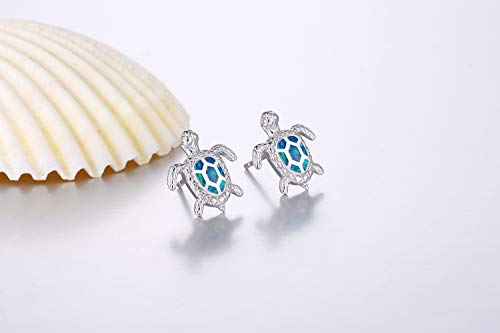 Sterling Silver Blue Opal Sea Turtle Stud Earrings Jewelry Gifts for Women, Hypoallergenic Stud Earrings4