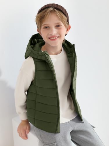 Image of Haloumoning Boys Puffer Vest Kids Sleeveless Zip Up Jackets | Lightweight Puffy Down Jacket with Hood 4-14 Years