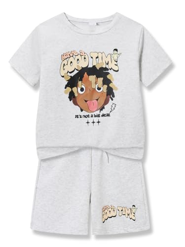 Image of Size 6-12 Years Boys Summer Outfits Set Kids Short Sleeve Top T-Shirt & Shorts Color Block Clothing Sets