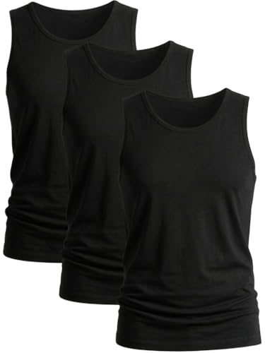 Image of HAJRA® 3 Pack Men's Cotton Vests Tank Tops.Sleeveless Undershirts Plain, Breathable,a Slim fit Summer Everyday Comfort. Athletic fit Workout. (5XL,(Black)