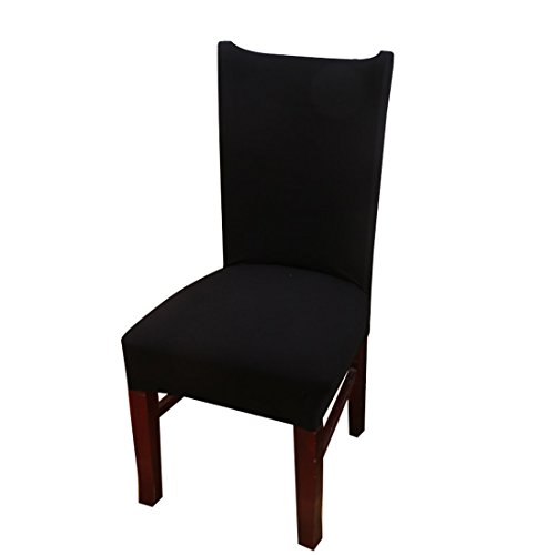Deisy Dee Stretch Solid Color Chair Covers Removable Washable for Hotel Dining Room Ceremony Chair Slipcovers Pack of 6 C093 (Black)