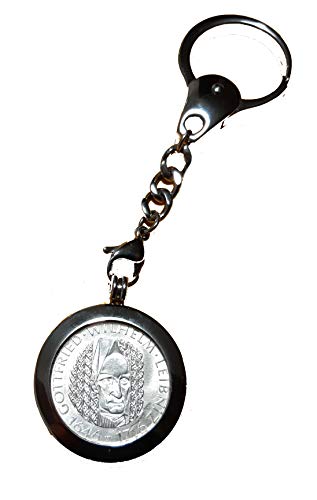 Llavero de hombre con moneda de plata de 5 DM Leibniz Alemania 1967