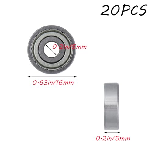 Image of Antrader 20-Pack 5mm x 16mm x 5mm 625ZZ Double Shielded Deep Groove Radial Ball Bearings