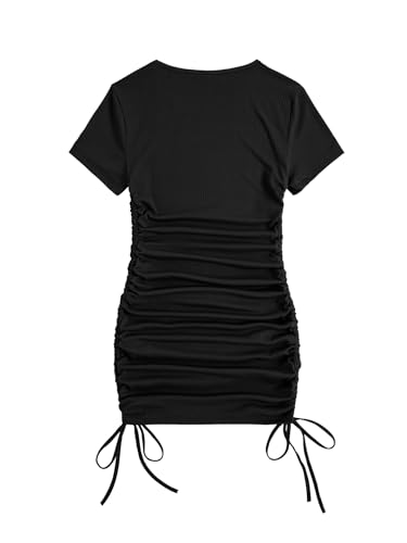Image of Milumia Women's Casual Rib Knit Short Sleeve Drawstring T Shirt Dress