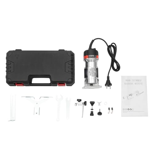 Professionelle Kantenfräse, Holzfräse 800 W, 30.000 U/min, mit Tragetasche, elektrische Kantenfräse mit Bohrfutter 6,35 mm, transparente Basis mit Führungshilfe für die Oberfräse