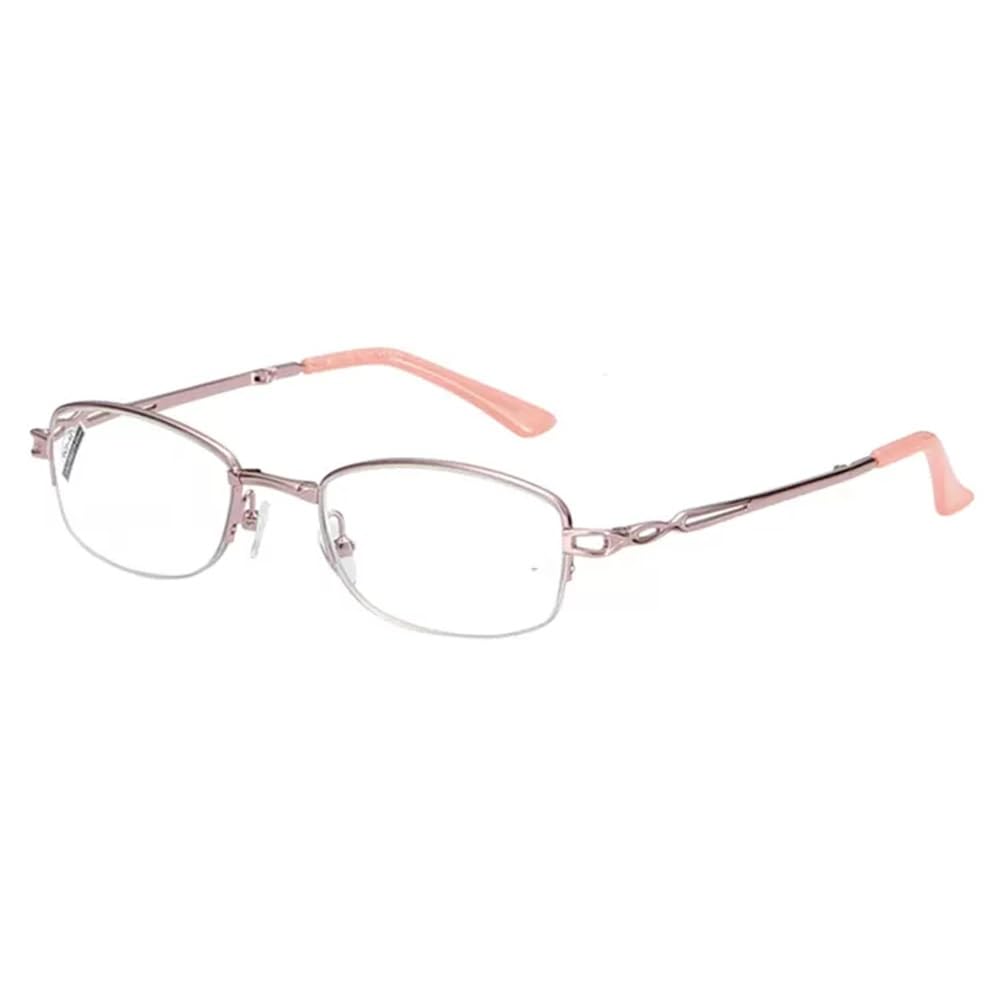 Plegables Gafas de lectura Ligeras Reading Eyeglasses Portátil Mujeres Reading Eyeglasses rosado Rectangulares metal Medio marco2.5