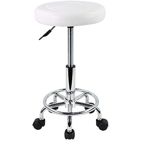 KKTONER PU Leather Rolling Stool with Foot Rest Cover