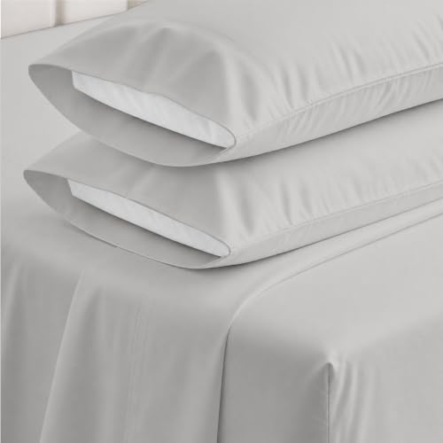 Image of SGI bedding 100% Egyptian Cotton Sheets RV King Size 600 Thread Count Sheets Set, Soft, Cooling, 15 inch Deep Pocket, Luxury Hotel Bedding, Breathable, Durable - Light Grey