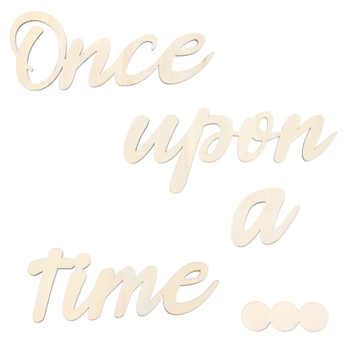 MBAIYO Once Upon A Time Sign, Wood Wall Art Decor for Fairytale Reading Corner Room Family Book Shelf with 20 Double-Sided Adhesive Dots Home Décor