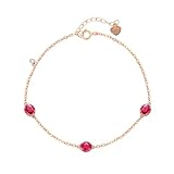 Homxi Gliederarmband Damen Verstellbar Roségold 585 14 K, Oval mit Erstellter Rubin 1,26 Karat und Moissanit, 20 CM + 3 CM Verlängerung, Armband Rosegold Damen