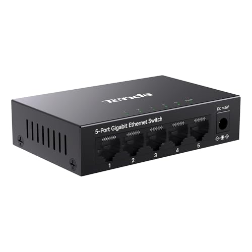 Image of Tenda 5 Port Gigabit Ethernet Switch | Ethernet Splitter | 5 x 1000Mbps Ports | Unmanaged Network Switch | Plug & Play | Desktop /Wall-Mount | Fanless Quiet | Sturdy Metal Case | Traffic Optimization
