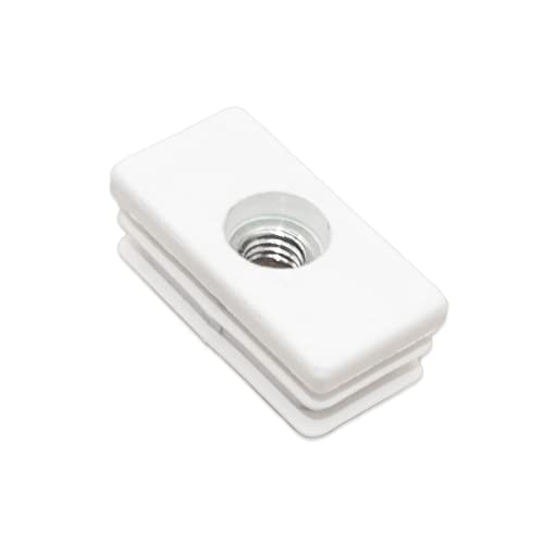 Image of Flyshop White M8 Threaded Plastic Plugs Rectangle Tube End Caps Tubing Plugs Inserts Furniture Glider 20 mm x 40 mm 4 Pcs