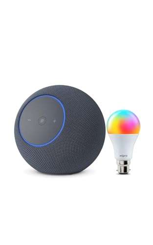 Image of Amazon Echo Studio (newest model), Alexa speaker with immersive spatial audio and Dolby Atmos, hands-free smart home management, Bluetooth, Graphite, combo with 9W Smart Bulb