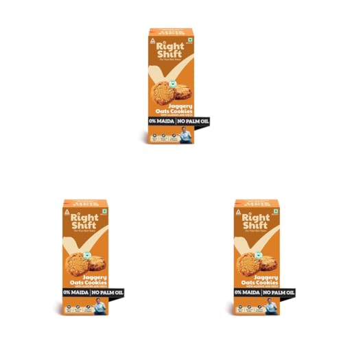 Image of Right Shift Jaggery Oats Cookies, 100g| No Palm Oil, High Fibre Digestive| 3X Oats| 0% Maida, Refined Sugar| With Nuts & Seeds| Anytime Snack (Pack of 3)