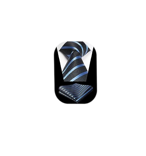 Image of HISDERN Mens Tie Striped Ties and Handkerchief Set Business Formal Woven Pocket Square Wedding College Stripe Necktie