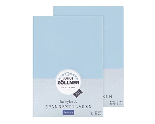 Julius Zöllner 8380313350 - Pack doble de dos sábanas bajeras para cunas, tamaño 60 x 120/70 x 140, color azul claro, unisex