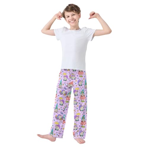 Gnome Mushroom Floral Boys Long Pants Soft Trousers Elastic Waist Kids Lounge Bottoms with Pockets S-XL2