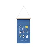 GREEN HOUSE 刺繡タペストリー インテリア 飾り 装飾 (お月見/薄群青色, Ｓ)