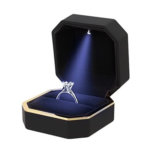 Naimo Engagement Ring Led Light Ring Box Jewelry Gift Box (Black Square) #TOP8