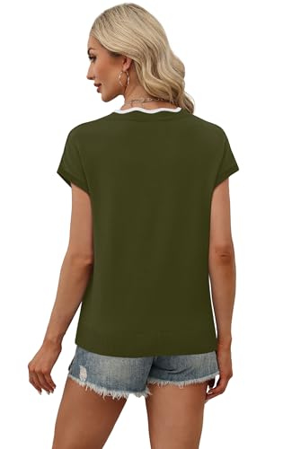 Image of WIHOLL Womens Summer Tops Cap Sleeve Sweater V Neck Shirts Beach Vacation Clothes Business Casual Fashion Clothing