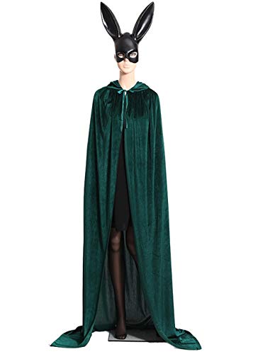 Hooded Cloak Full Long Velvet Cape for Halloween Cosplay Costume Cloak Green 07GS - Thumbnail 4