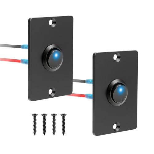 Linkstyle 2Pcs Rocker Switch Panel, 10A Blue LED SPST Round Toggle On/Off Switch 18 AWG Pre-Wired for 12V/24V Car RV Boat Truck