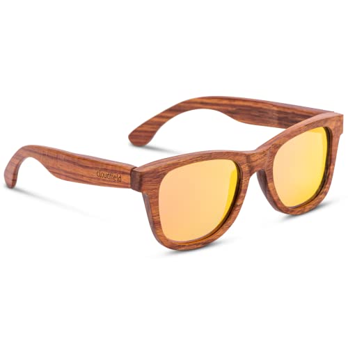 Image of cloudfield Wood Sunglasses Men & Women, 100% UVA & UVB Protection | 9-Layer Polarized Lenses, Bamboo Frame, Bamboo Case, Pouch & Cleaning Cloth Included, Lightweight, Eco-Friendly Design