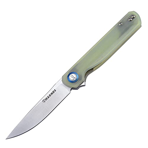 Harnds Cuchillo de bolsillo plegable Wind Flipper Hoja de G10 con cojinetes de cerámica Cuchillo de supervivencia para camping y EDC (Cian transparente)