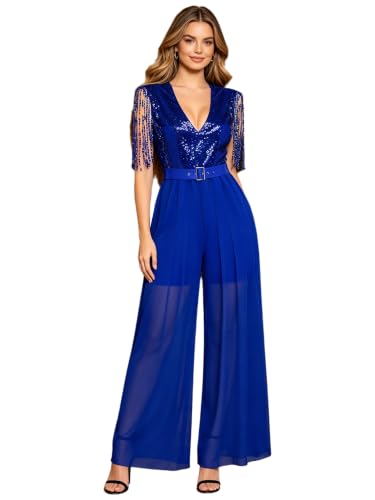Mono pantalón azul real para fiesta sobrel con escote pronunciado