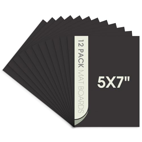 Space Art Deco, Pack of 12 5x7 Uncut Black Mat Boards, Acid Free Matte Backing Boards for Pictures, Prints, Frames, Arts