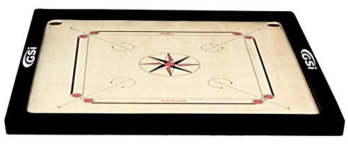 Image of GSi Superior Matte Finish Practice Carrom Board for Serious Professional Practice with Coins Striker and Boric Powder, Beige (x-Large 33 Inch 8mm)