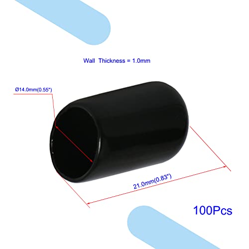 Image of Rubber Round End Cap Cover 0.55 Inch (14mm) Screw Thread Protectors PVC Flexible Tubing Pipe Protective Bolt Screw Thread Protector Safety Cover | for Pipe Post Tubing Rod Cover 100 Pcs (Black)