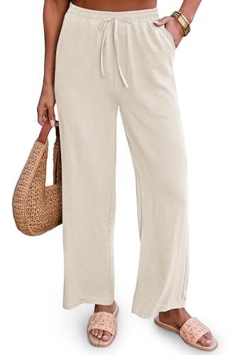 Diosun Womens Casual Palazzo Pants High Waisted Wide Leg Long Lounge Elastic Drawstring Waist Trousers with Pockets