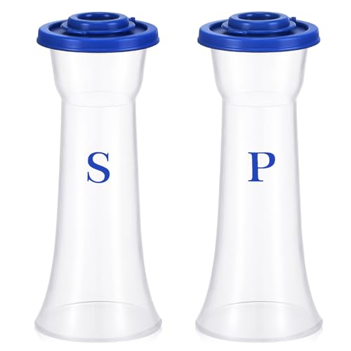 Image of Set of 2 Plastic Salt and Pepper Shakers with Lids Large Salt Shaker Pepper Container Vintage Tall Hourglass Camping Picnic Outdoors Travel Spice Set for Home Picnic Kitchen(Classic,Navy Blue)