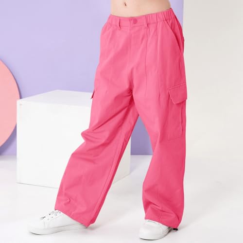 Image of Rolanko Girls Cargo Pants Wide Leg Streetwear Kids Pants with Pockets Trendy Jogger Trousers 4-14 Years