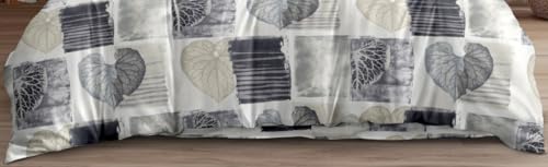 Image of Bedding Set Combo of Double Bed Duvet Cover Set with Fitted Bedsheet & 2 Pillow Covers | 300 TC Cotton Fabric | Zipper Closure |All Round Elastic|Warm Stuff|SED 052|White Grey Patti