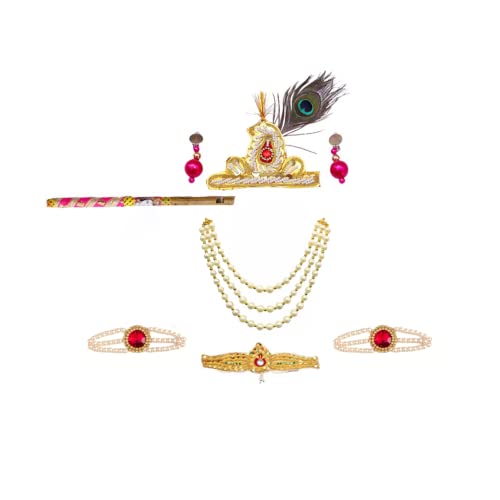 ITSMYCOSTUME Krishna Dress for Baby Boy Kids Set of 10(Dhoti,Patka,Hip Cover,Mukut,Morpankh,Bansuri,Kamarband,Bajuband,Kundal) Little Krishna Ji Kanha Janmasthmi Costume for Kids