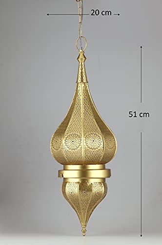 Orientalische Lampe Pendelleuchte Gold Fayna 55cm E27 Lampenfassung | Marokkanische Design Hängeleuchte Leuchte aus… – Bild 6
