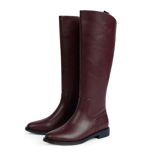 Image of Modatope Knee High Boots Women Rounded Toe Flat Retro Bais Opening Low Chunky Heel Riding Boots