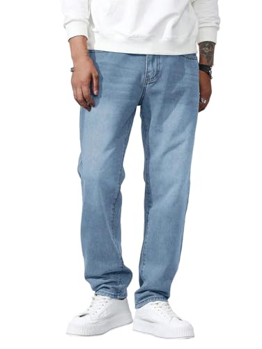 Men's high-Street Loose-fit Jeans, Classic Retro Straight-Leg Denim Wide-Leg Pants