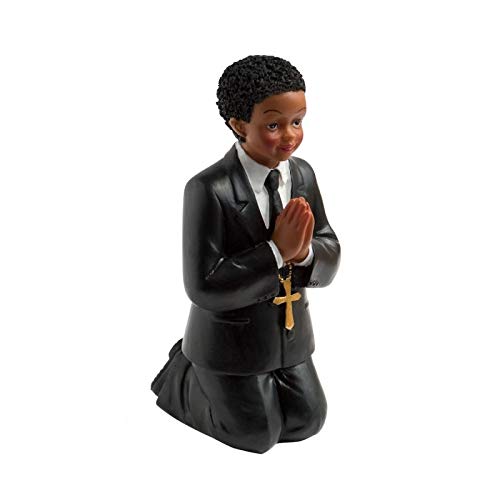 SOLEDI Grande Figurine de communiant de Couleur Noire agenouillé, Garçon Qui Prie, 11,7 cm