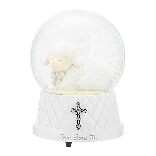 Demdaco Jesus Loves Me White Silver Toned 6 X 4 Resin Stone Musical Water Snow Globe #TOP3