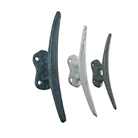 Zeckos Set of 3 Cast Iron Boat Cleat Wall Hooks in Coastal Blue, Gray, and White – 5.5-Inch Decorative Nautical Hooks for Towel, Key, or Coat Hanging