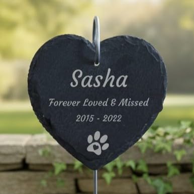 Customised Print Personalised Pet Memorial Slate Plaque with Hook Stake, Customise Pets Name, Dates and Personal Message. Dog Design 01