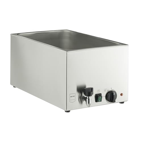 METRO Professional Bain Marie électrique GBM12000, 34 x 61 x 28.3, Acier Inoxydable, 30 L, Convient pour récipients GN, Robinet de vidange, Argent