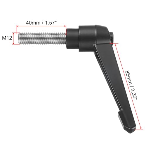 Image of uxcell Adjustable Clamping Lever Handle M12 x 40mm Metric 304 Stainless Steel Male Threaded Stud Hand Knobs Push Button Ratchet Rotating Screw Handles Bolts with Locking Lever Black